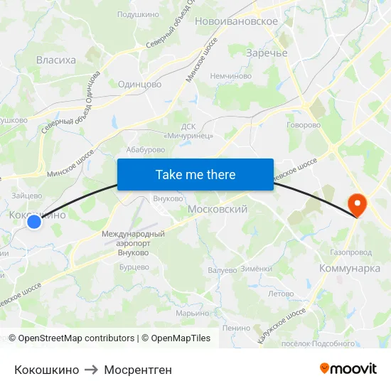 Кокошкино to Мосрентген map