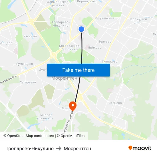 Тропарёво-Никулино to Мосрентген map
