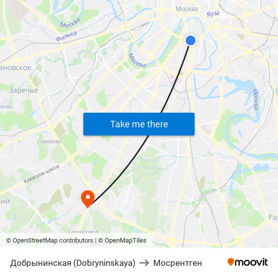 Добрынинская (Dobryninskaya) to Мосрентген map