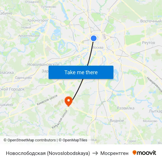 Новослободская (Novoslobodskaya) to Мосрентген map