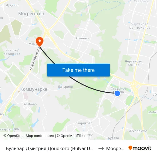 Бульвар Дмитрия Донского (Bulvar Dmitriya Donskogo) to Мосрентген map