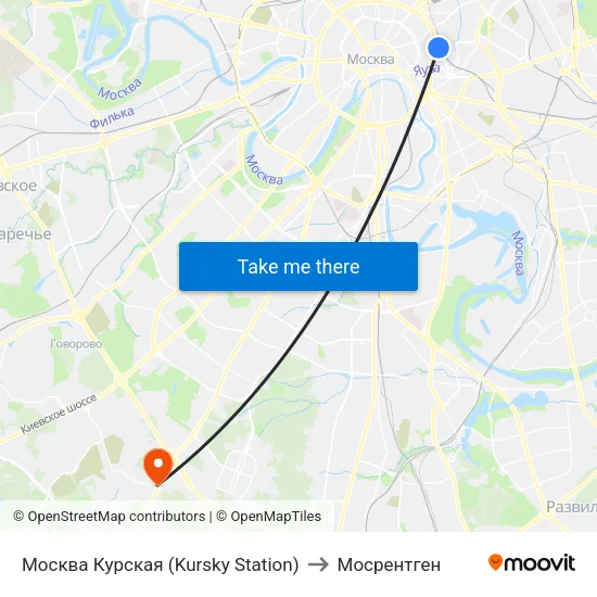 Москва Курская (Kursky Station) to Мосрентген map