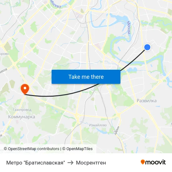 Метро "Братиславская" to Мосрентген map