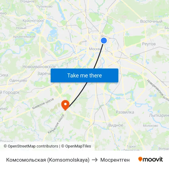 Комсомольская (Komsomolskaya) to Мосрентген map