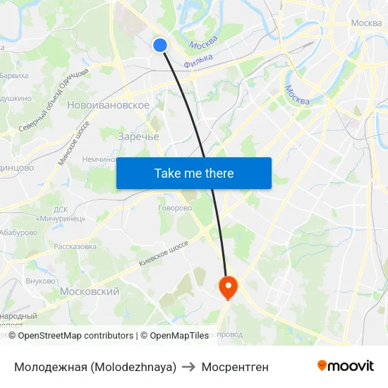 Молодежная (Molodezhnaya) to Мосрентген map