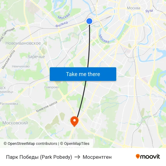 Парк Победы (Park Pobedy) to Мосрентген map