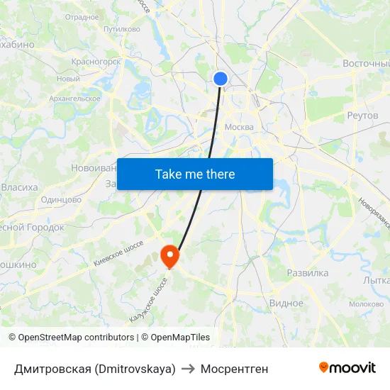 Дмитровская (Dmitrovskaya) to Мосрентген map