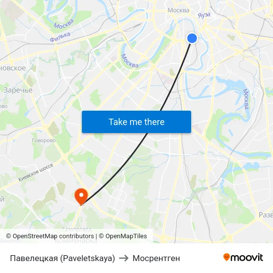 Павелецкая (Paveletskaya) to Мосрентген map