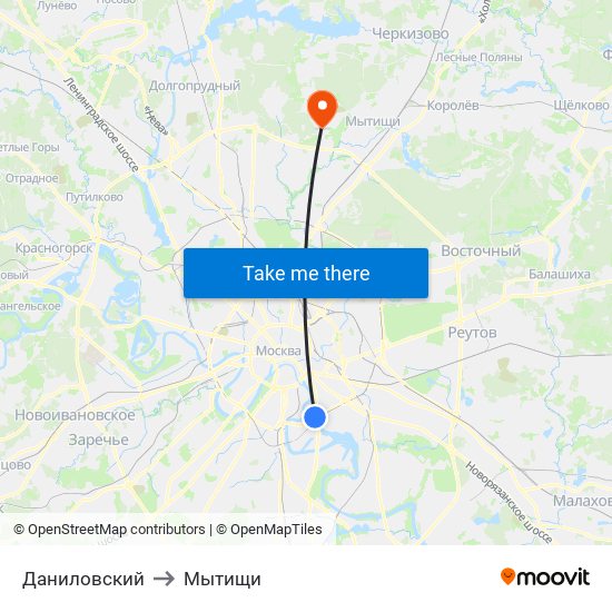 Даниловский to Мытищи map