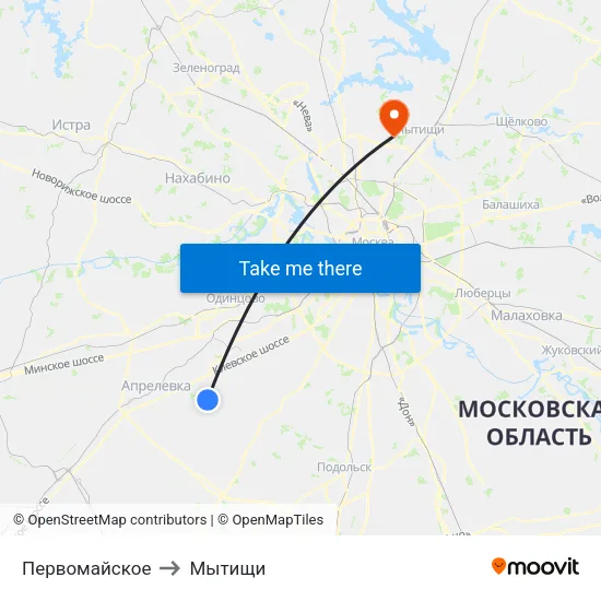 Первомайское to Мытищи map