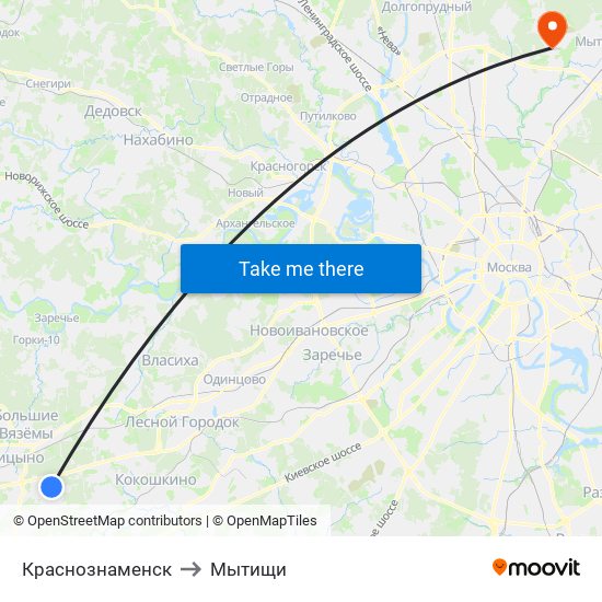 Краснознаменск to Мытищи map