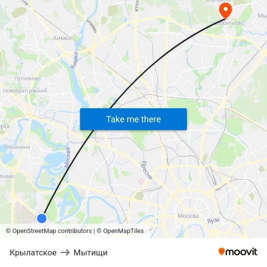 Крылатское to Мытищи map