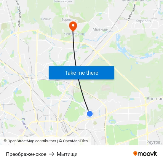 Преображенское to Мытищи map