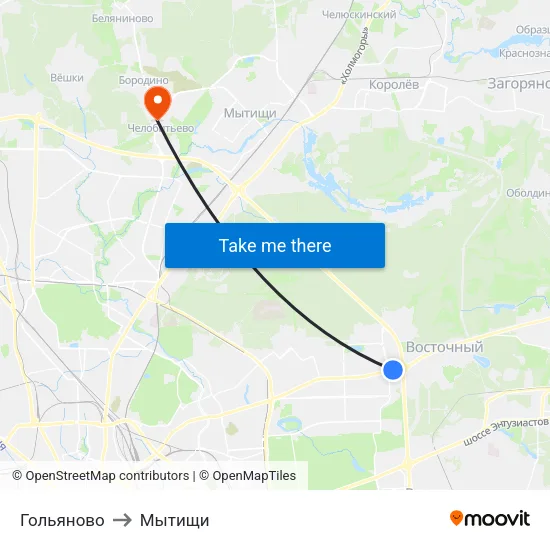 Гольяново to Мытищи map