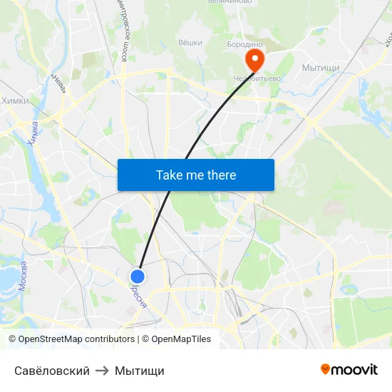 Савёловский to Мытищи map