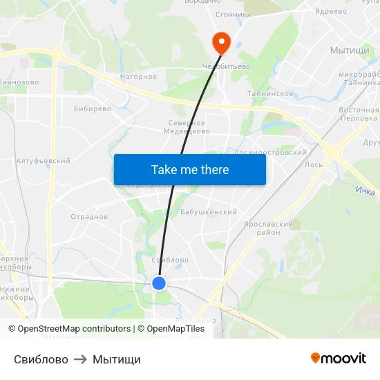 Свиблово to Мытищи map