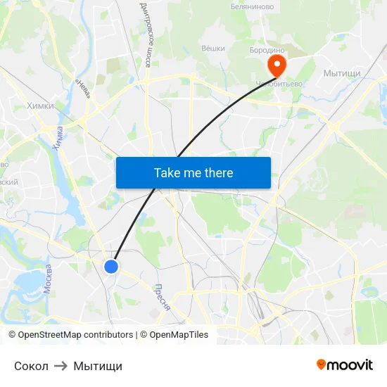 Сокол to Мытищи map