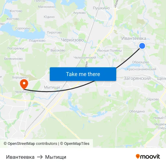 Ивантеевка to Мытищи map