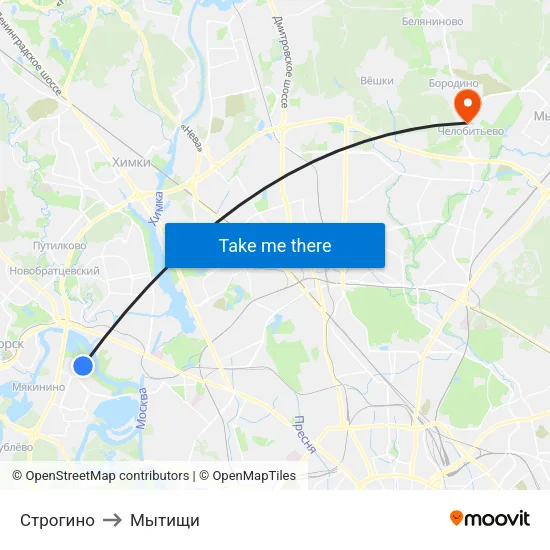 Строгино to Мытищи map