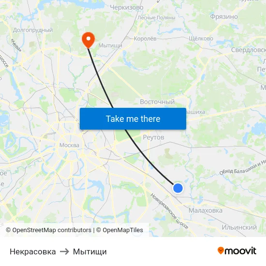 Некрасовка to Мытищи map