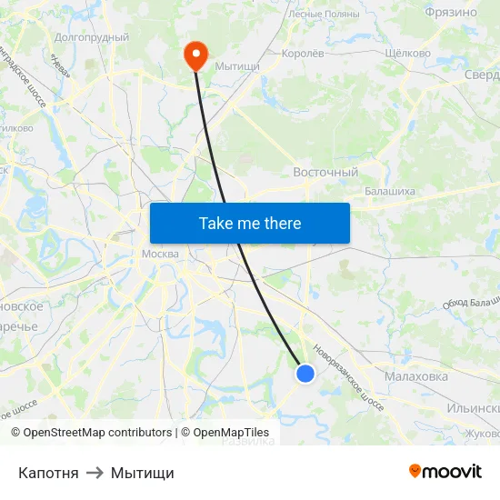 Капотня to Мытищи map