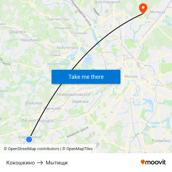 Кокошкино to Мытищи map