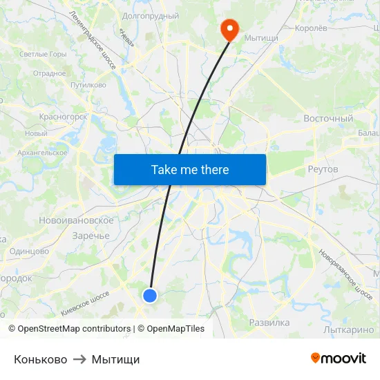 Коньково to Мытищи map