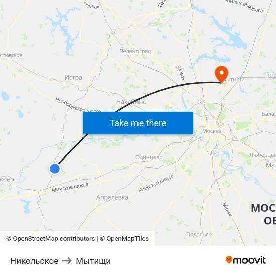 Никольское to Мытищи map