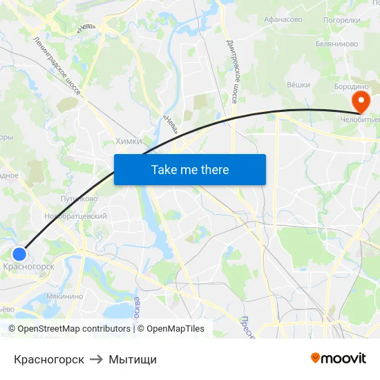 Красногорск to Мытищи map