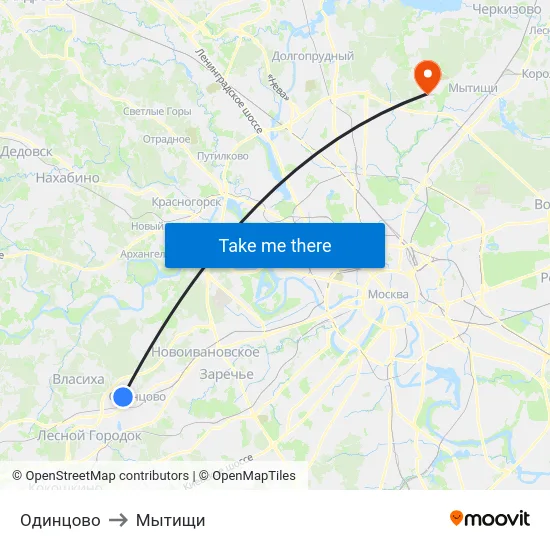 Одинцово to Мытищи map