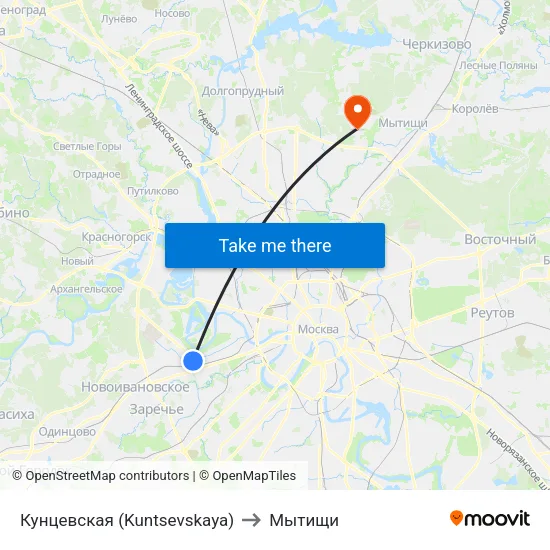 Кунцевская (Kuntsevskaya) to Мытищи map