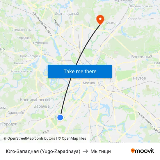 Юго-Западная (Yugo-Zapadnaya) to Мытищи map