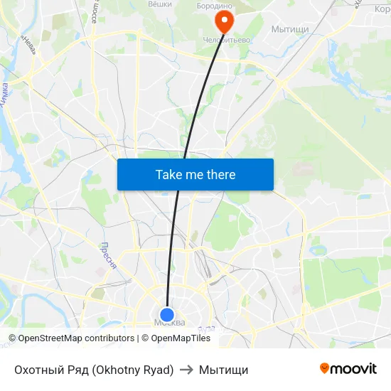 Охотный Ряд (Okhotny Ryad) to Мытищи map