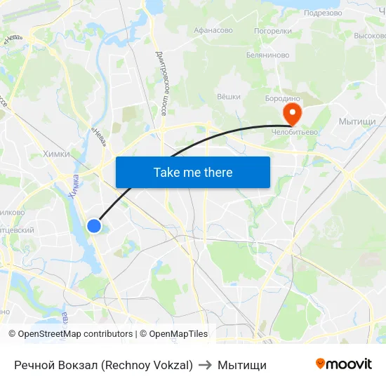 Речной Вокзал (Rechnoy Vokzal) to Мытищи map