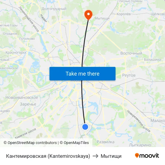 Кантемировская (Kantemirovskaya) to Мытищи map