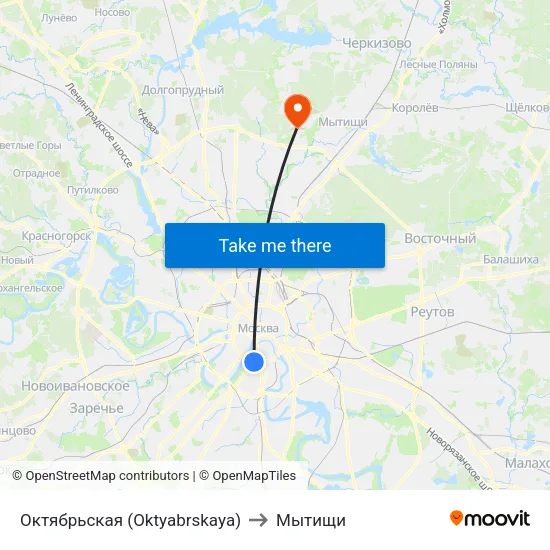 Октябрьская (Oktyabrskaya) to Мытищи map