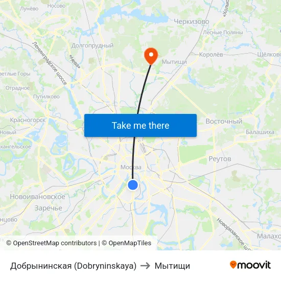 Добрынинская (Dobryninskaya) to Мытищи map