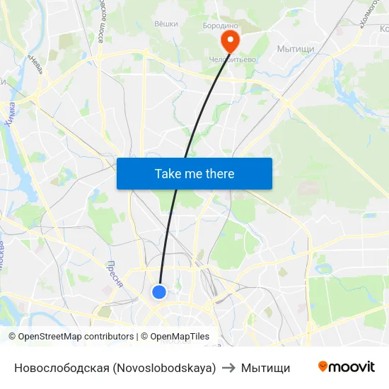 Новослободская (Novoslobodskaya) to Мытищи map