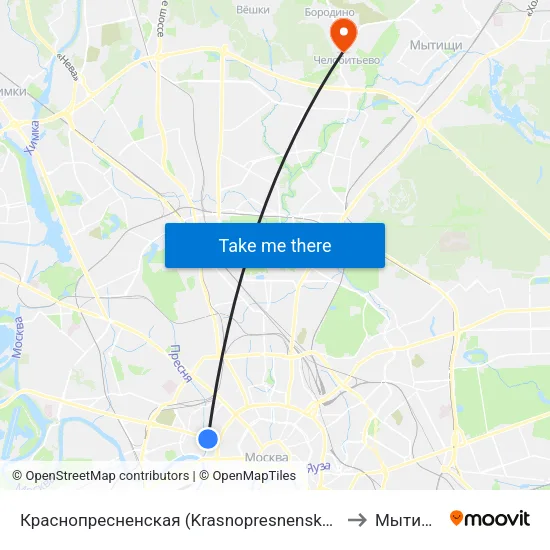 Краснопресненская (Krasnopresnenskaya) to Мытищи map