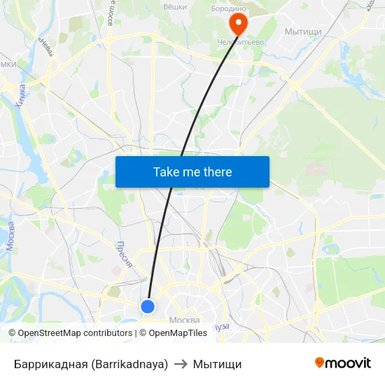 Баррикадная (Barrikadnaya) to Мытищи map