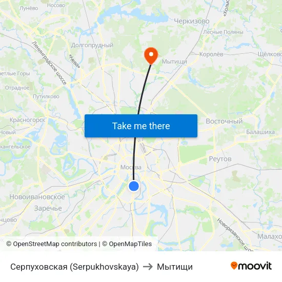 Серпуховская (Serpukhovskaya) to Мытищи map