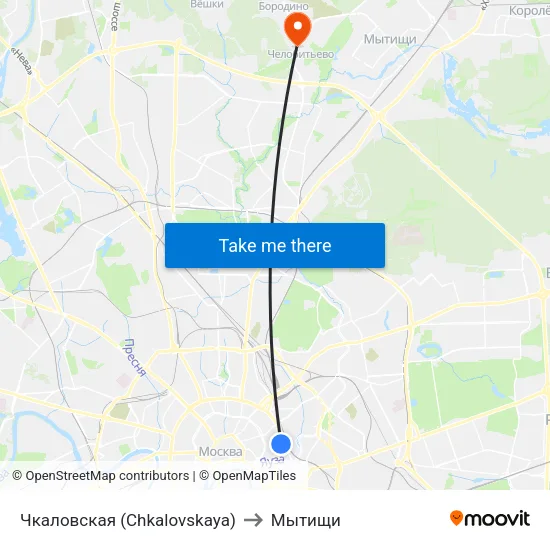 Чкаловская (Chkalovskaya) to Мытищи map