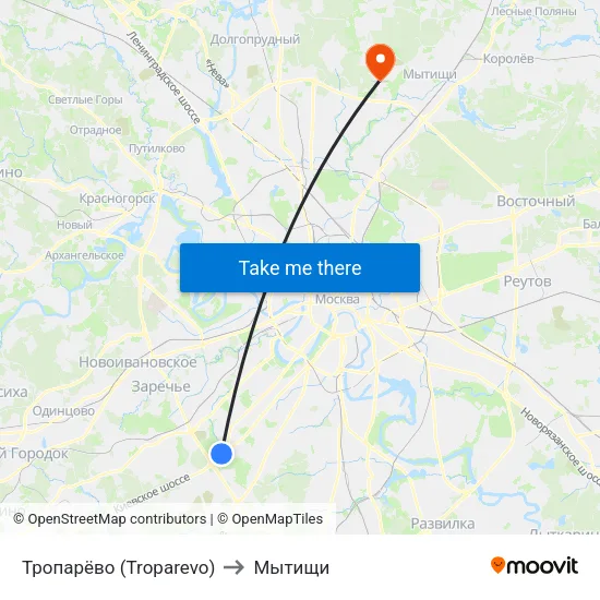 Тропарёво (Troparevo) to Мытищи map