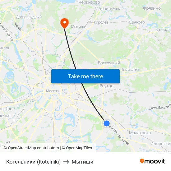Котельники (Kotelniki) to Мытищи map