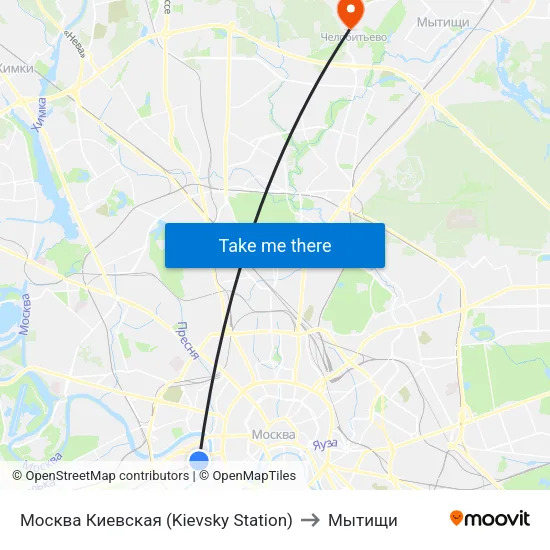 Москва Киевская (Kievsky Station) to Мытищи map