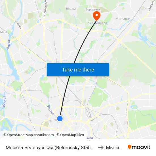 Москва Белорусская (Belorussky Station) to Мытищи map