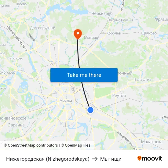 Нижегородская (Nizhegorodskaya) to Мытищи map