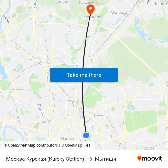 Москва Курская (Kursky Station) to Мытищи map