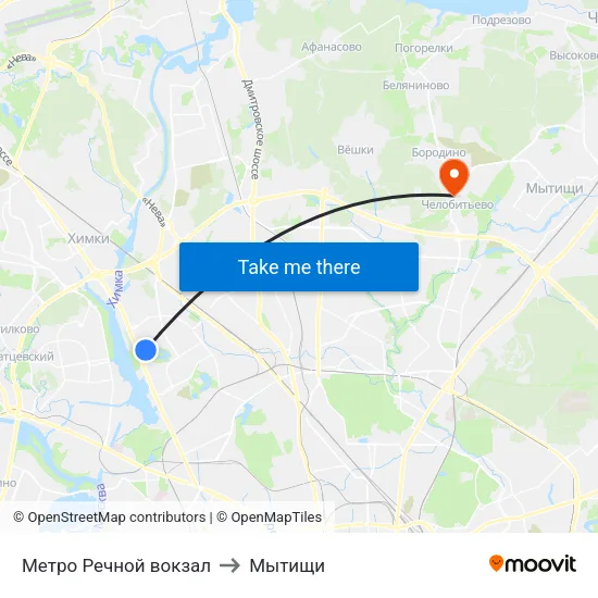 Метро Речной вокзал to Мытищи map