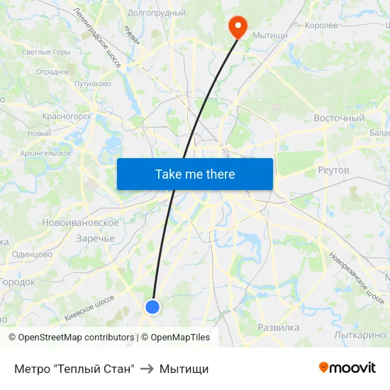 Метро "Теплый Стан" to Мытищи map